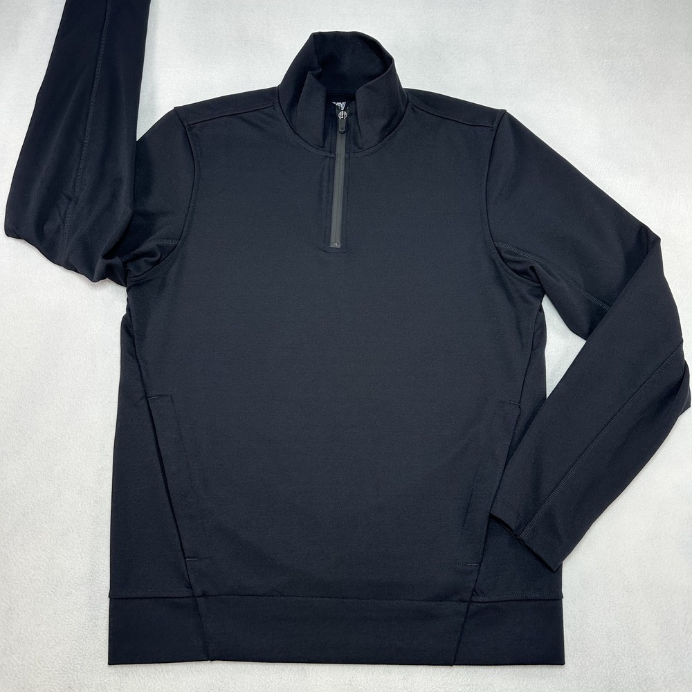 Mack Weldon Shirt Mens Medium Black 1/4 Zip Stretch Pockets Athletic Golf Prep